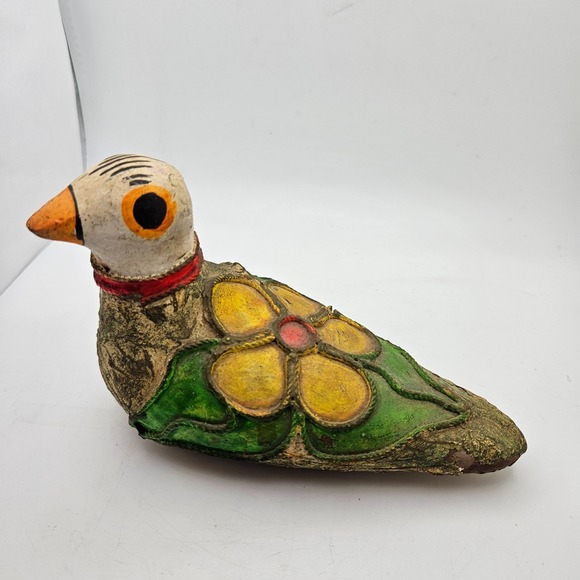 Other - Vintage Folk Art Bird Figurine Hand Painted Clay Pottery Flower Decor